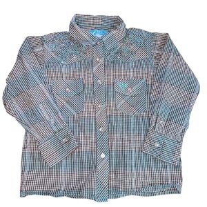 Cowgirl Hardware Plaid Embroided Long Sleeve Jewel Snap Front Shirt Size 3T